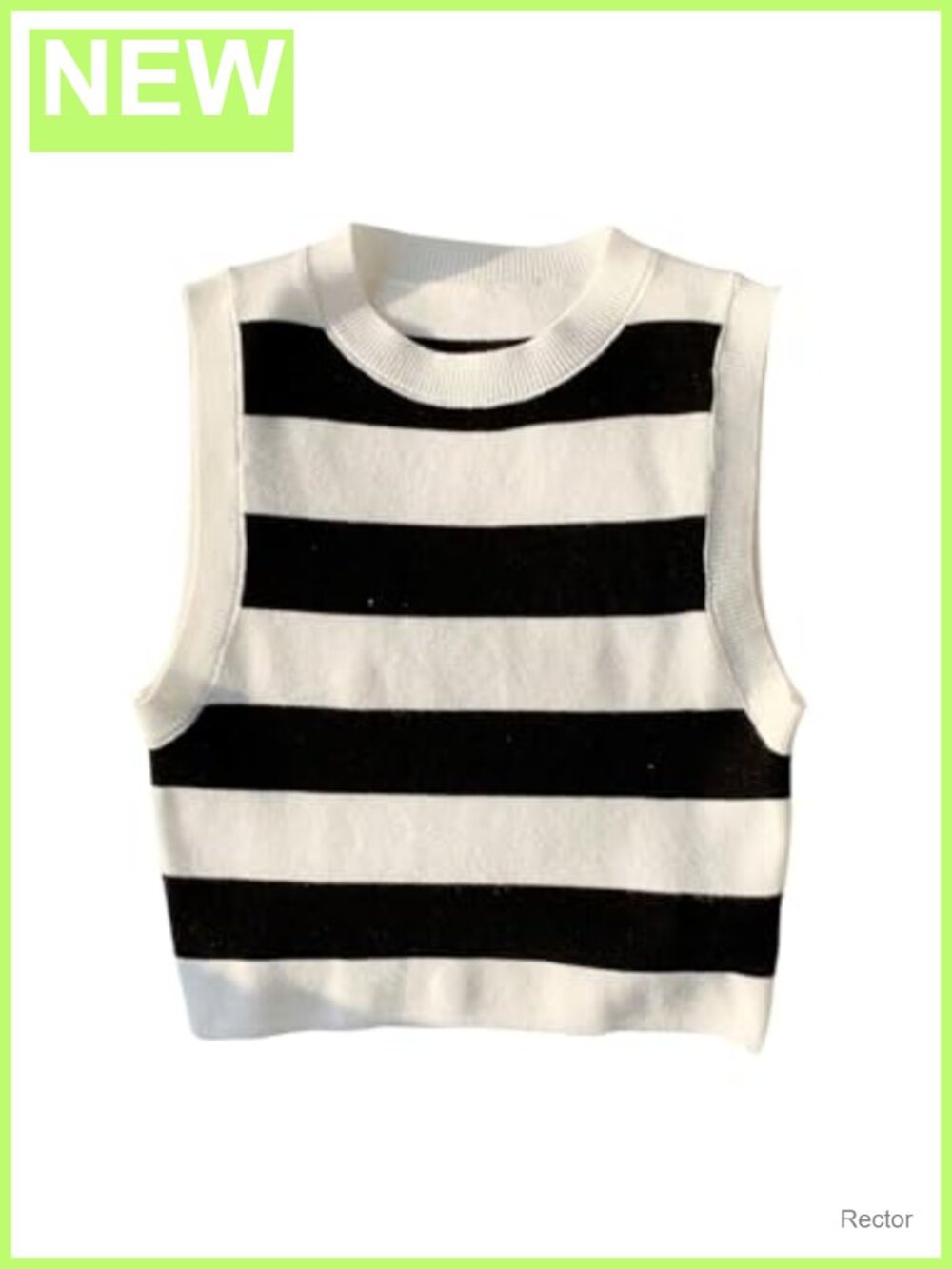 Striped Knit Sweater Vest Crewneck Pullover Sleeveless Top